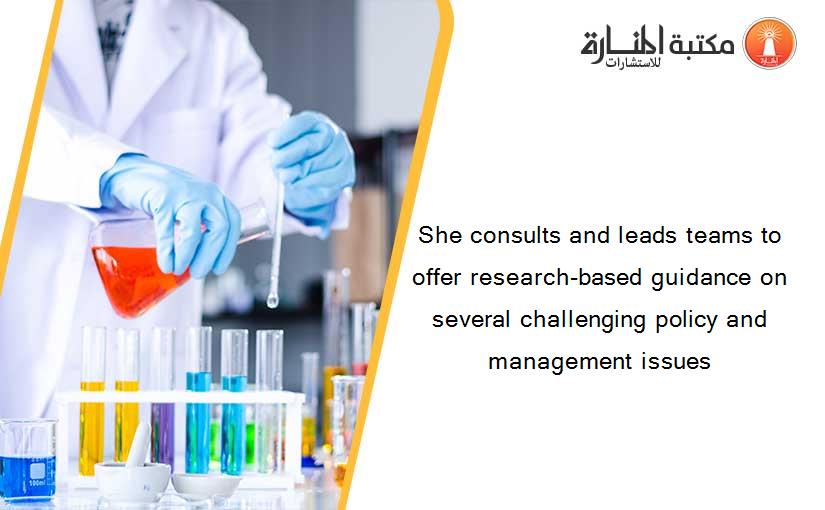 She consults and leads teams to offer research-based guidance on several challenging policy and management issues