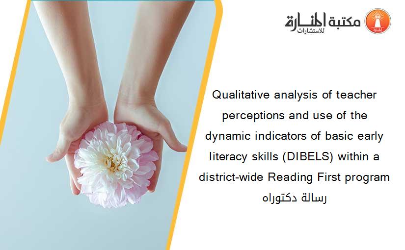 Qualitative analysis of teacher perceptions and use of the dynamic indicators of basic early literacy skills (DIBELS) within a district-wide Reading First program رسالة دكتوراه