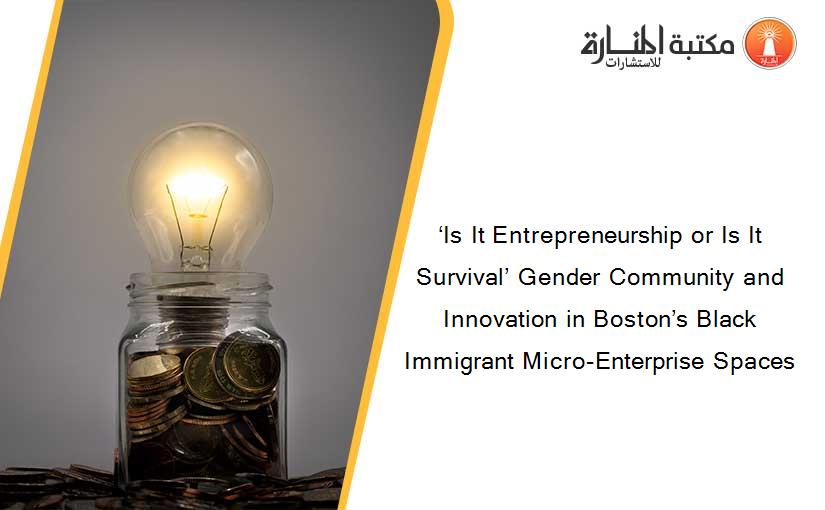 ‘Is It Entrepreneurship or Is It Survival’ Gender Community and Innovation in Boston’s Black Immigrant Micro-Enterprise Spaces