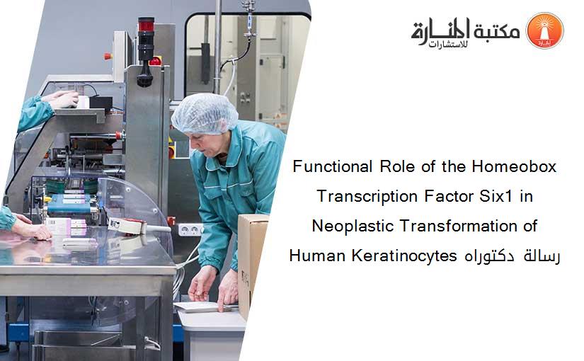 Functional Role of the Homeobox Transcription Factor Six1 in Neoplastic Transformation of Human Keratinocytes رسالة دكتوراه