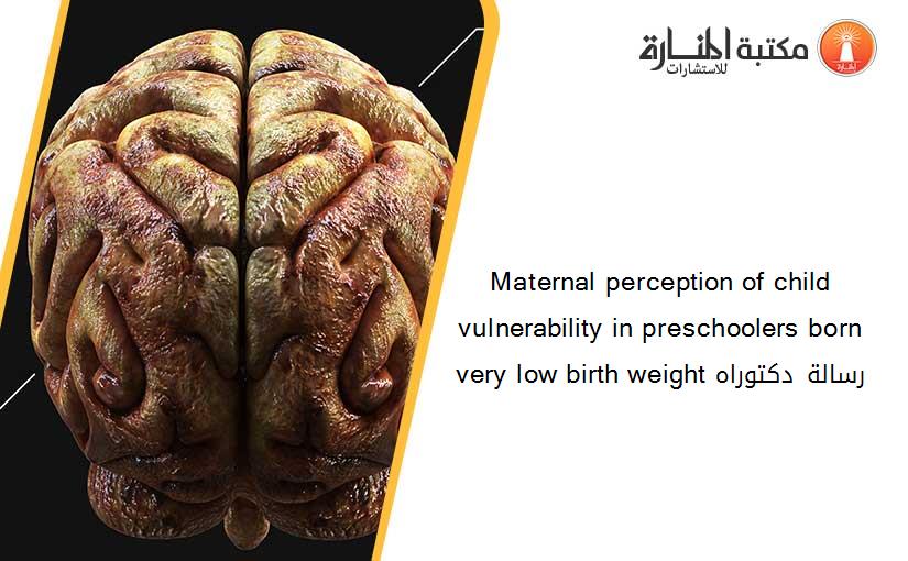 Maternal perception of child vulnerability in preschoolers born very low birth weight رسالة دكتوراه
