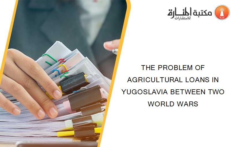 THE PROBLEM OF AGRICULTURAL LOANS IN YUGOSLAVIA BETWEEN TWO WORLD WARS