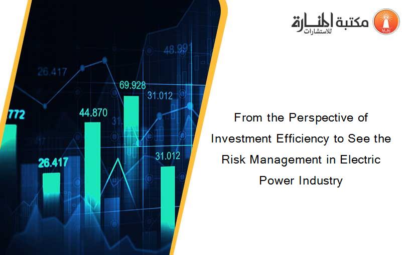 From the Perspective of Investment Efficiency to See the Risk Management in Electric Power Industry
