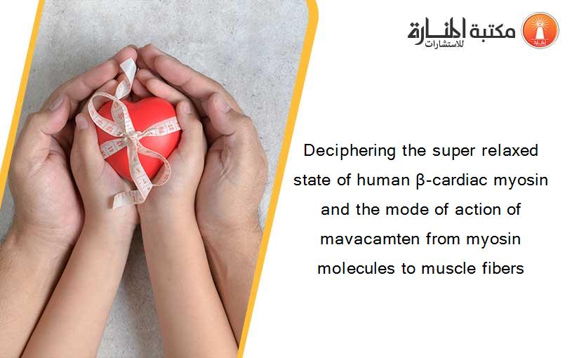 Deciphering the super relaxed state of human β-cardiac myosin and the mode of action of mavacamten from myosin molecules to muscle fibers