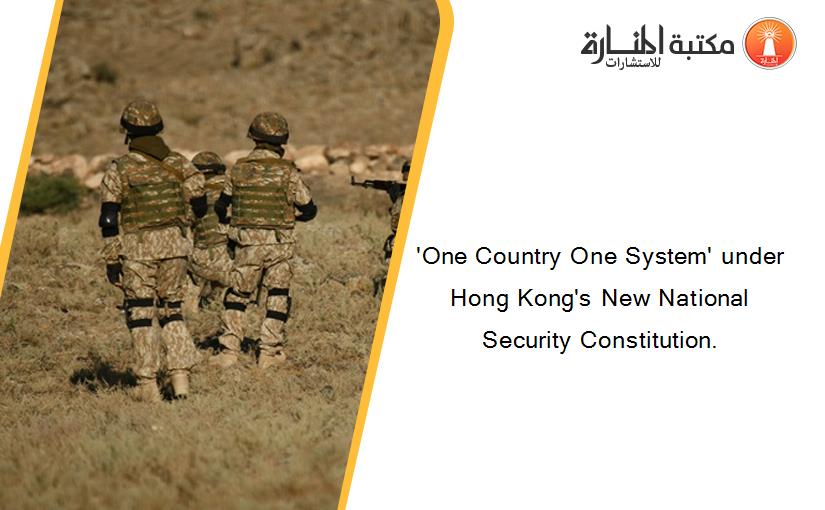 'One Country One System' under Hong Kong's New National Security Constitution.