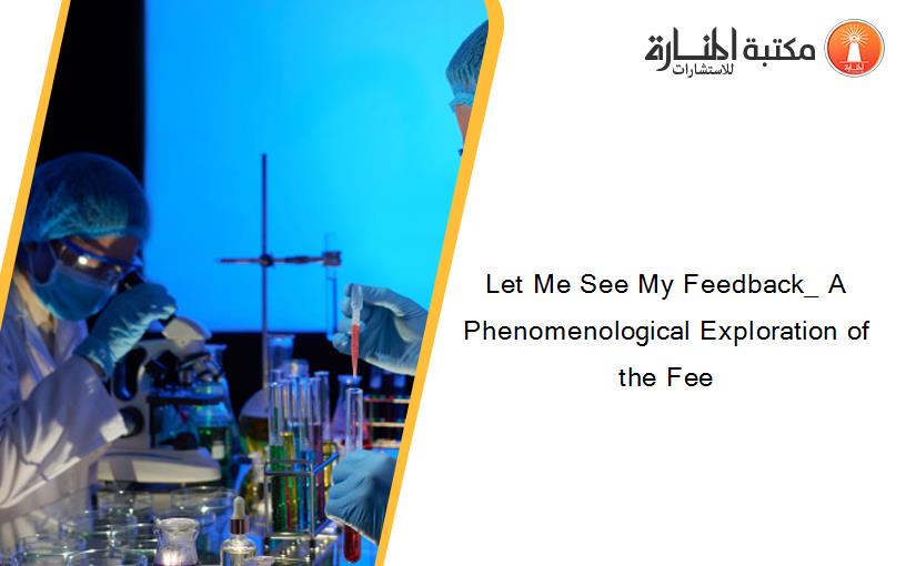 Let Me See My Feedback_ A Phenomenological Exploration of the Fee