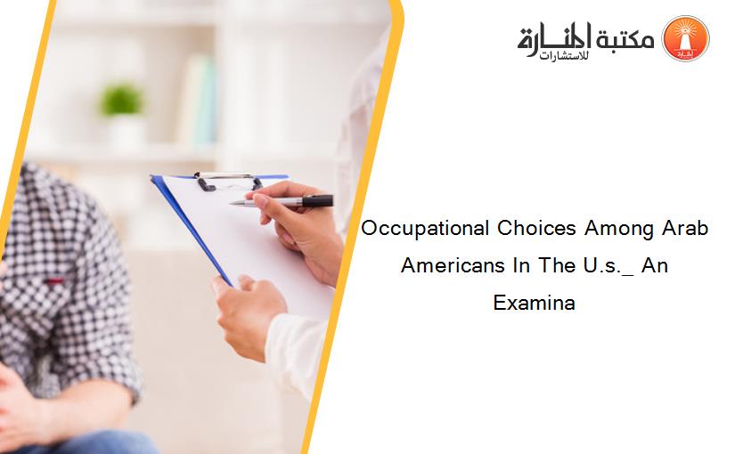 Occupational Choices Among Arab Americans In The U.s._ An Examina