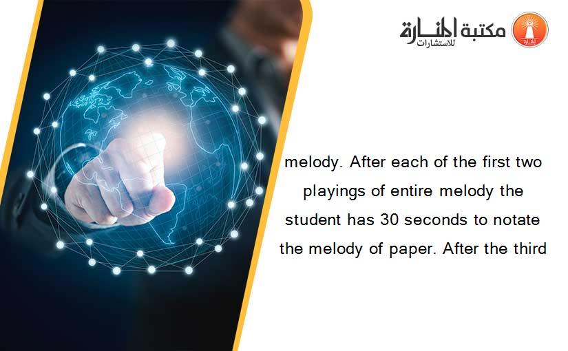 melody. After each of the first two playings of entire melody the student has 30 seconds to notate the melody of paper. After the third